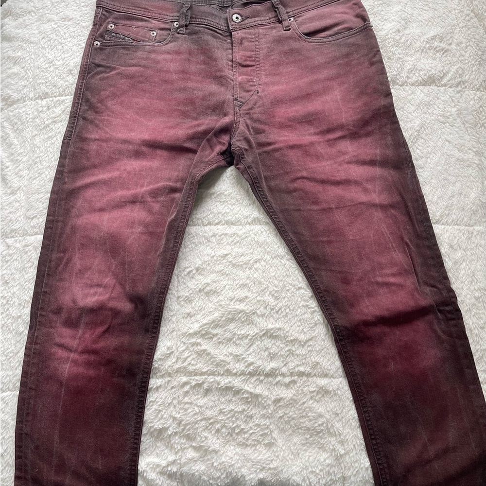 Diesel Men's Deep Red/ Burgundy Slim Jeans